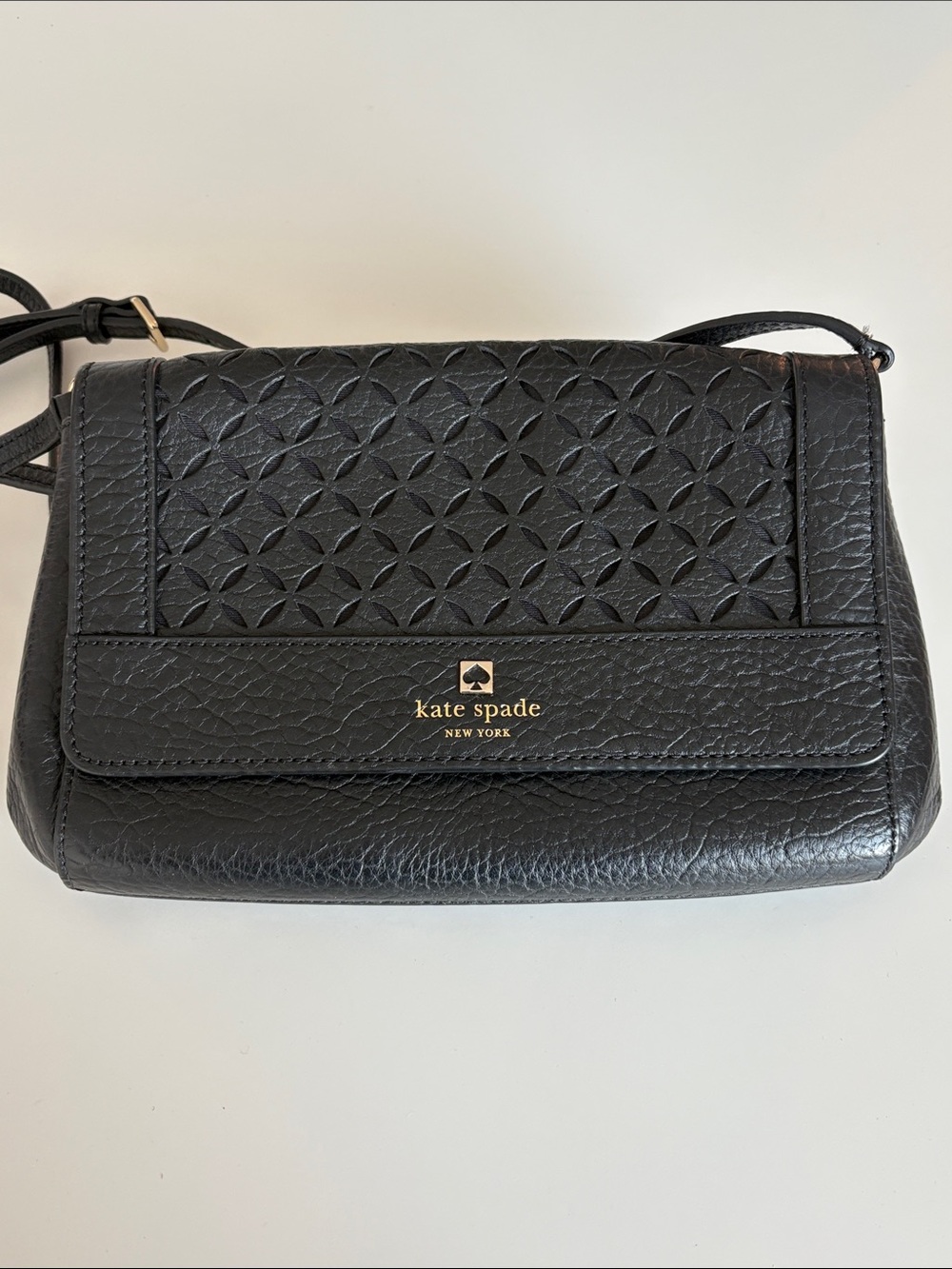 kate spade Black Laser-Cut Eyelet Leather Crossbody